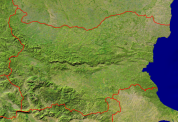 Bulgarien Satellit + Grenzen 800x551